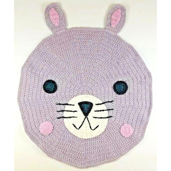 Handmade Crochet Small Area Rug Animal Mouse, Bunny, Bear, Play Rug Soft Nursery - Picture 1 of 7